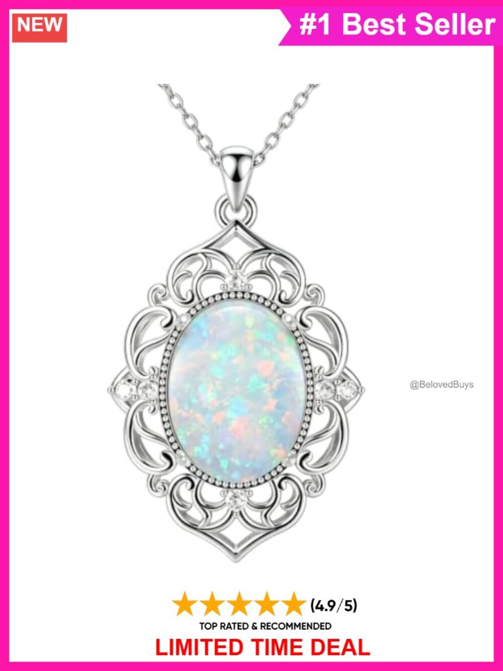 Sterling Silver White Opal Heart Oval Pendant Necklace Dainty Gift